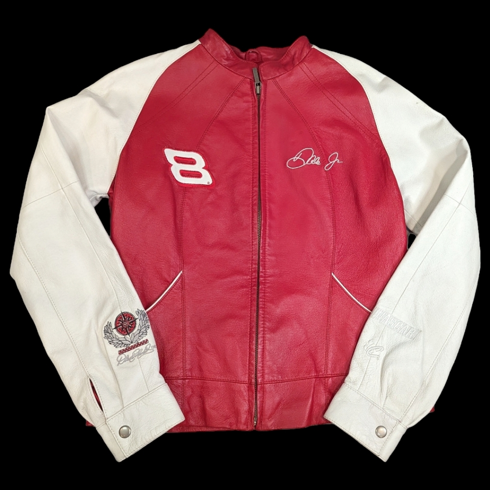 Vintage Chase Authentics Wilson's Leather Red & White Embroidered Nascar Jacket